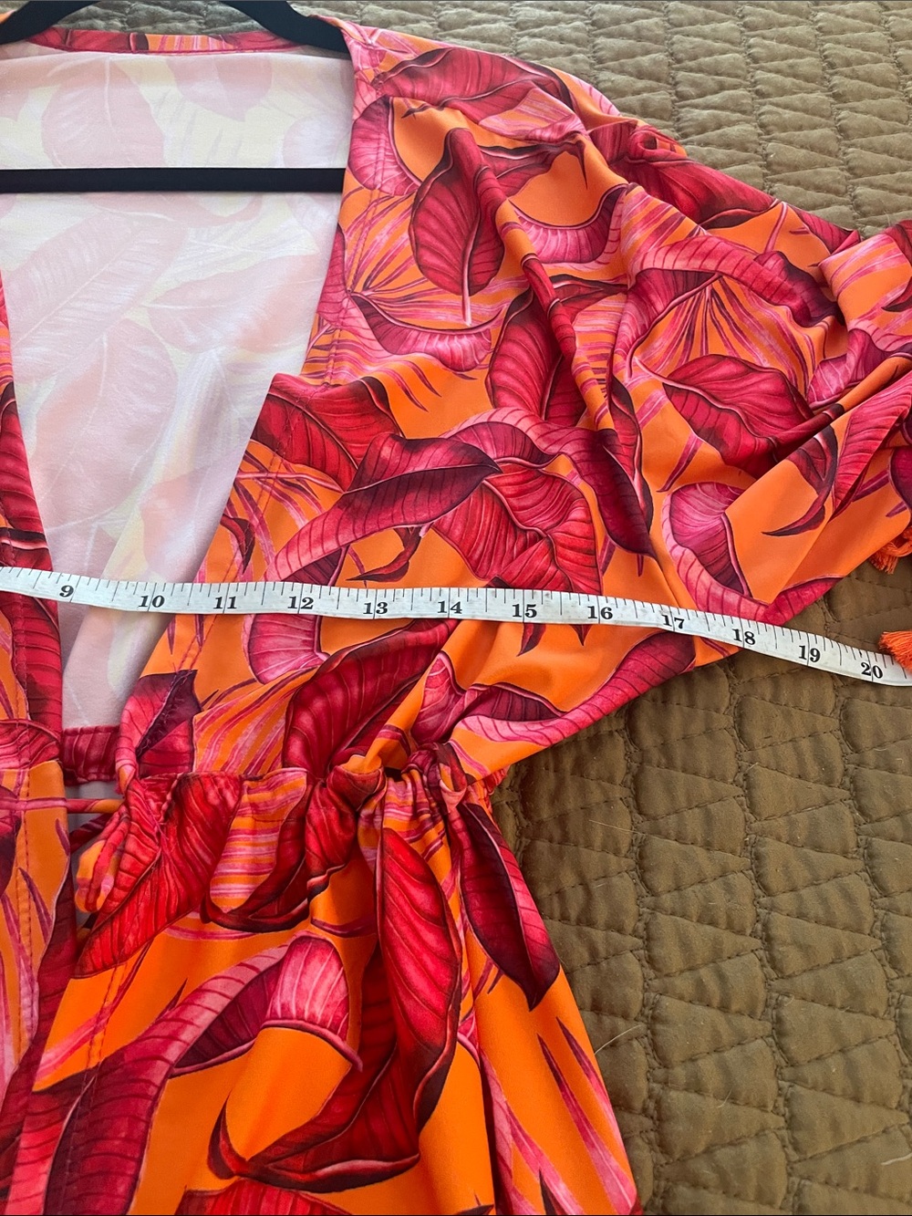 Tropical Print Tassel Kimono Cover-Up Drawstring Waist | Estimated Size M - Picture 7 of 8